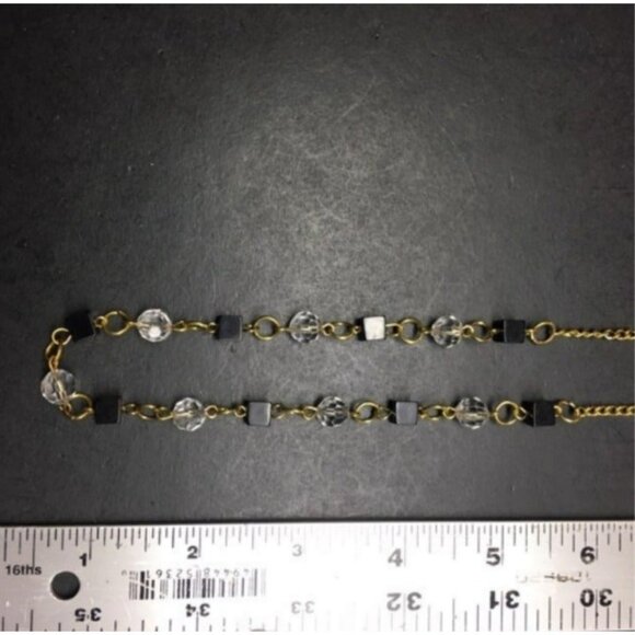 Long Retro Necklace 31 In Gold Chain Black Cube Round Faceted Crystal Classic - Picture 5 of 6